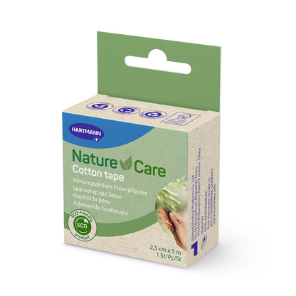 Hartmann Nature Care Fixierpflaster-Packung auf grünem Karton, 2,5 cm x 5 m
