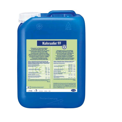 Flächendesinfektionsmittel Kohrsolin® FF: blauer Kanister mit Rücketikett