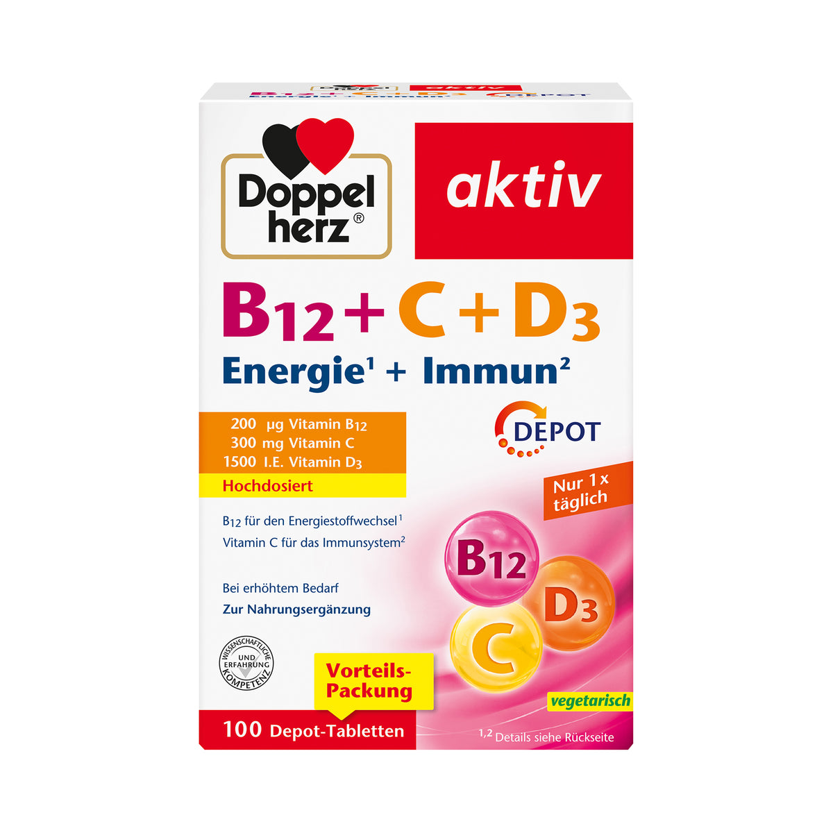 Doppelherz aktiv B12+ C+ D3 Depot-Tabletten, 100er Packung