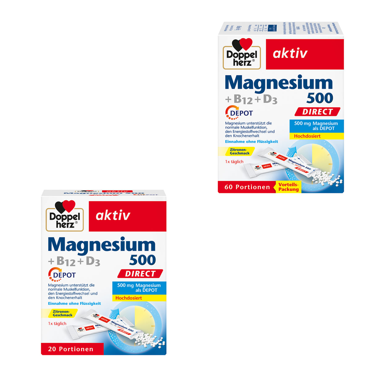 Doppelherz aktiv Magnesium 500 + B12 + D3 Depot, 20 Portionen, Direct