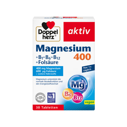 Doppelherz aktiv Magnesium 400 Tablettenbox mit 30 Stück und Mg-B-Komplex
