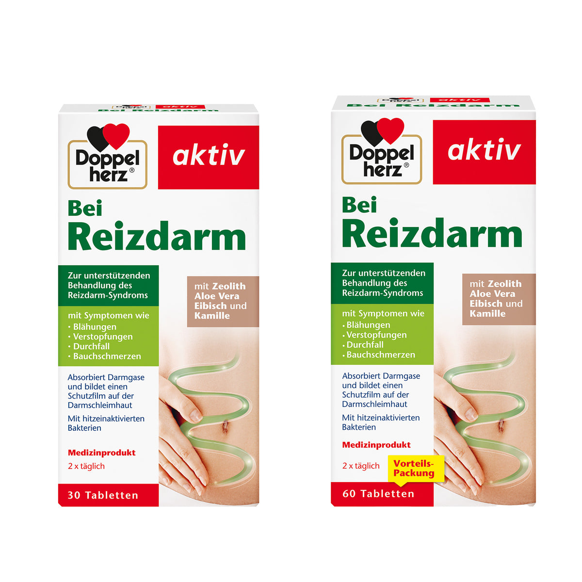 2 Tabletten-Packungen Doppelherz aktiv Bei Reizdarm: 30 und 60 Tabletten