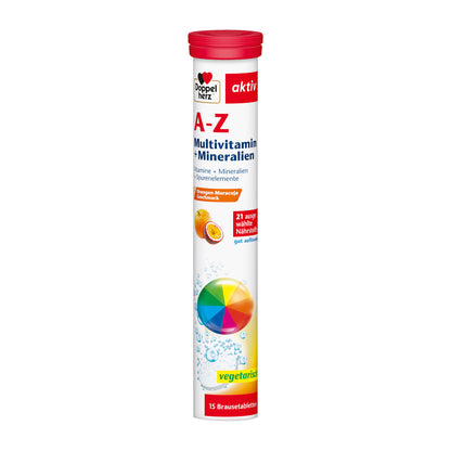 Doppelherz aktiv A-Z Multivitamin-Mineralien Röhrchen mit rotem Deckel, 15 Brausetabletten