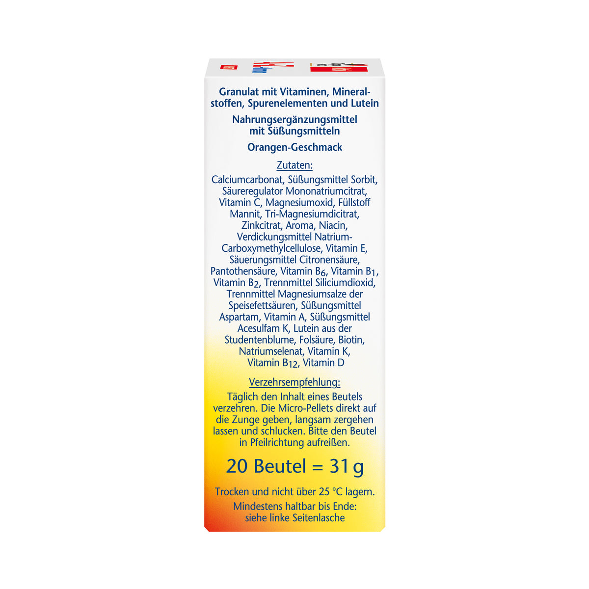 Doppelherz aktiv A‑Z + Immun Beutel, Zutatenliste und 20 Beutel (31 g)