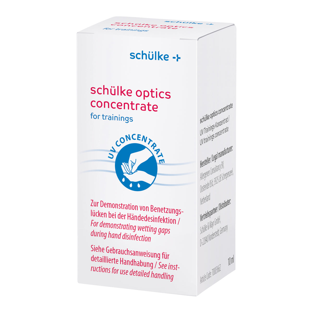 Schülke optics® Konzentrat-Verpackungskarton mit bedruckter Produktinfo und Text