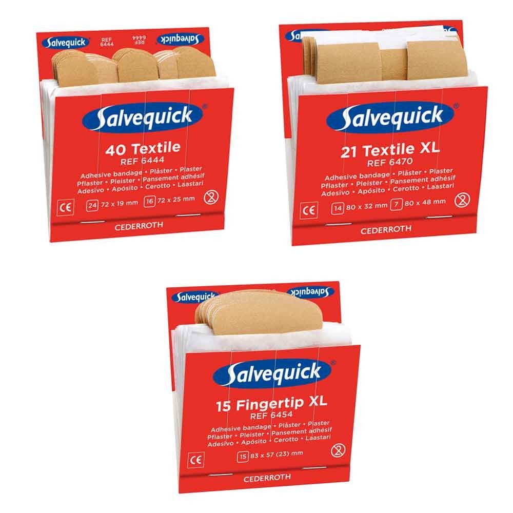 Salvequick Cederroth Nachfüll-Set Pflasterstreifen: Textil, Textil XL und Fingertip XL