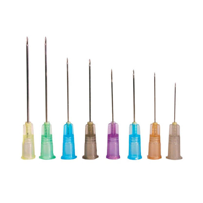 Ultradünnwand-Kanülen mit farbigen Schutzkappen, sortiert nach Größen