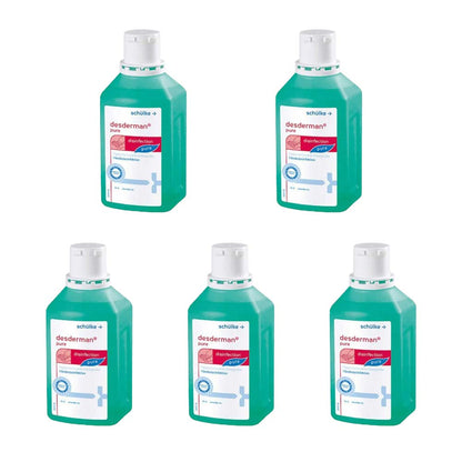 Schülke Desderman® Händedesinfektionsmittel-Set mit fünf 1‑l Flaschen, grün, mit weißem Deckel