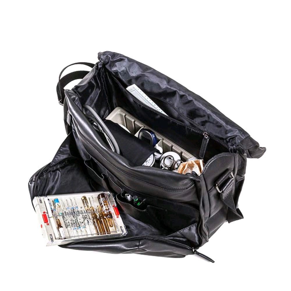 Dürasol Umhänge-Doktortasche, schwarz, offen mit Innenfächern und Organizer