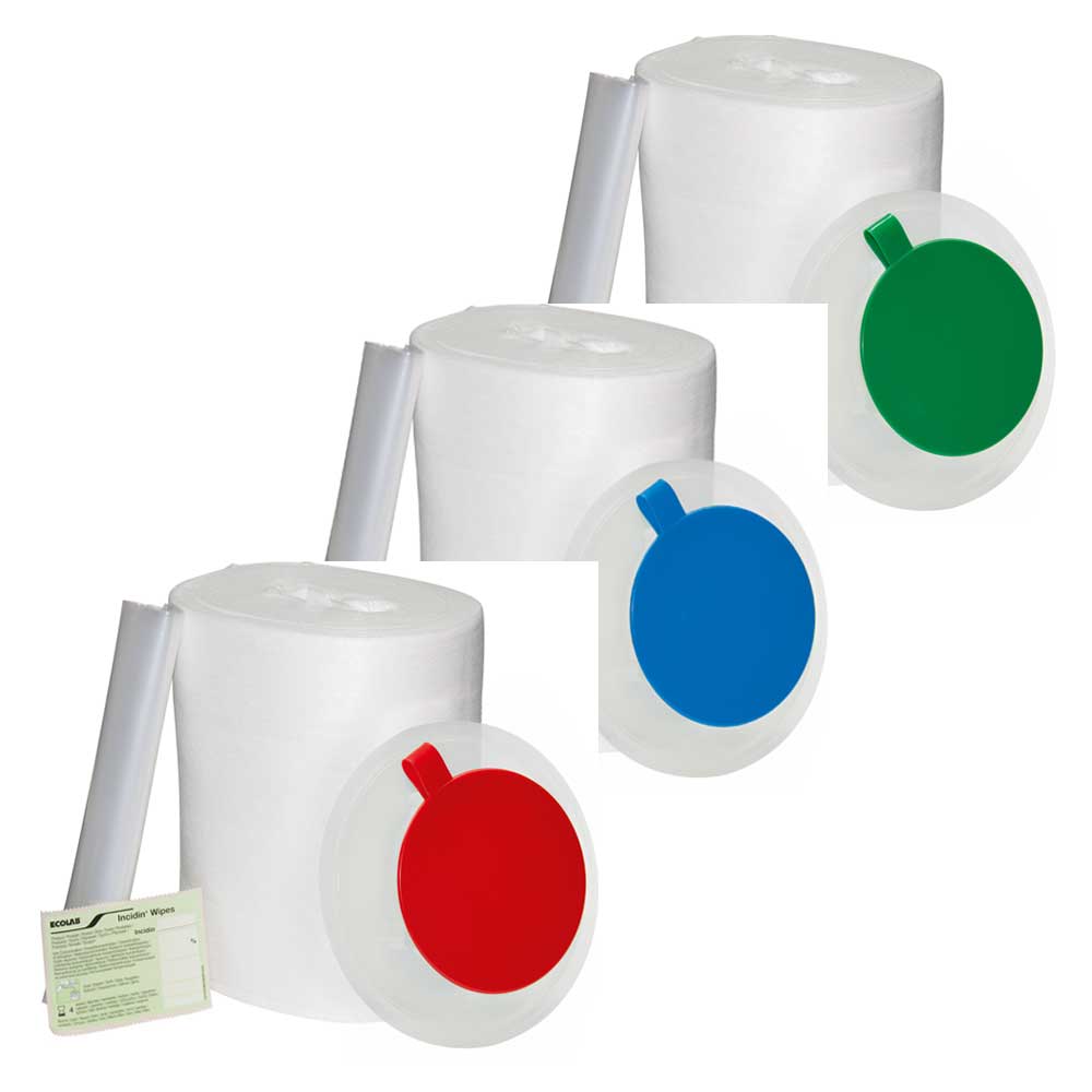 Desinfektionstücher-Spender Hygpack-Set mit Farbmarkierungen rot, blau und grün