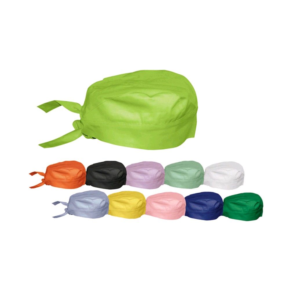 Stoff-OP-Haube im Bandana-Stil, grüne Kappe mit seitlichen Bindebändern.