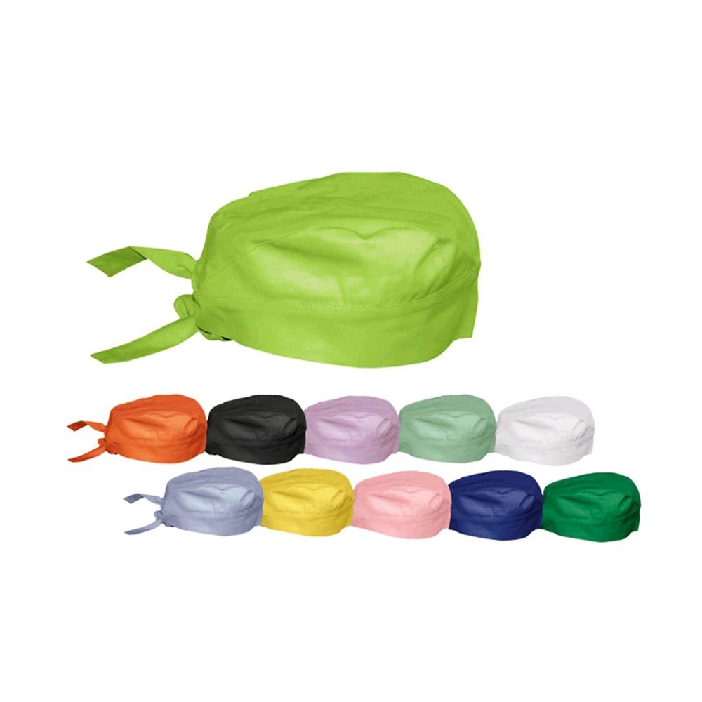 Sterilisierbare Stoffhaube (Bandana) in Grün, gefaltete Kappe mit Bindebändern