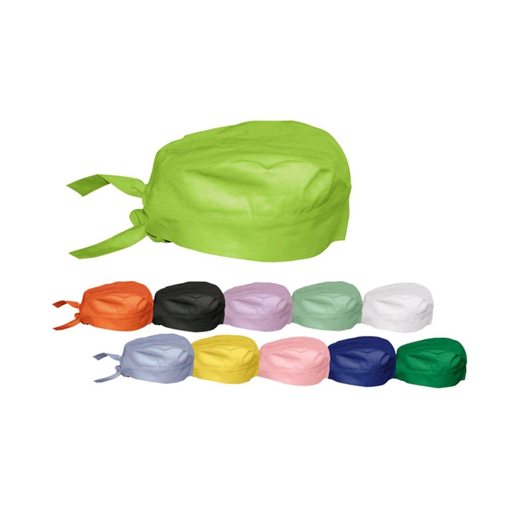 Sterilisierbare Stoffhaube (Bandana) in Grün, runde Kappe mit seitlichen Bindebändern