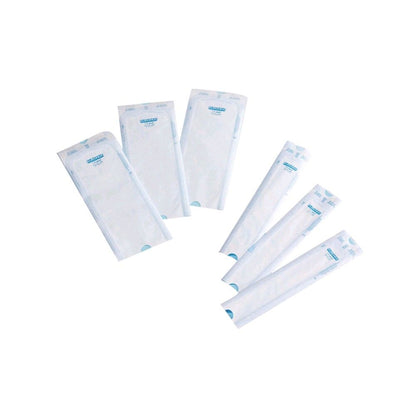 Set Sterilisationsbeutel: einzelne Beutel mit blauem Aufkleber, transparent, 25 cm