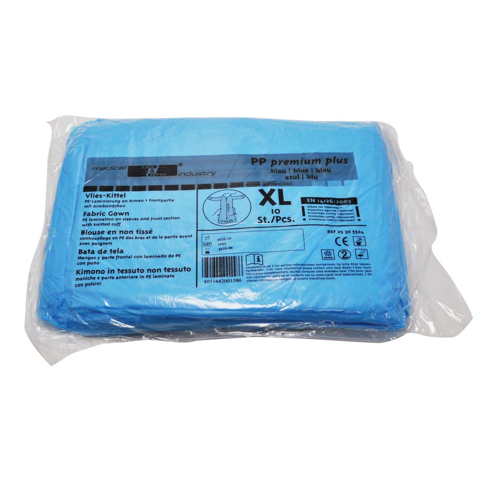 Infektionsschutzkittel aus Vlies in Folienverpackung, blau, Größe XL, 10 Stk.