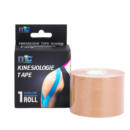 Kinesiologie-Tape-Rolle und Verpackung, Farbe beige