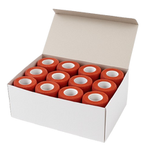 Selbsthaftende Vliesbandage-Rollen im Karton, rot, 7,5 cm