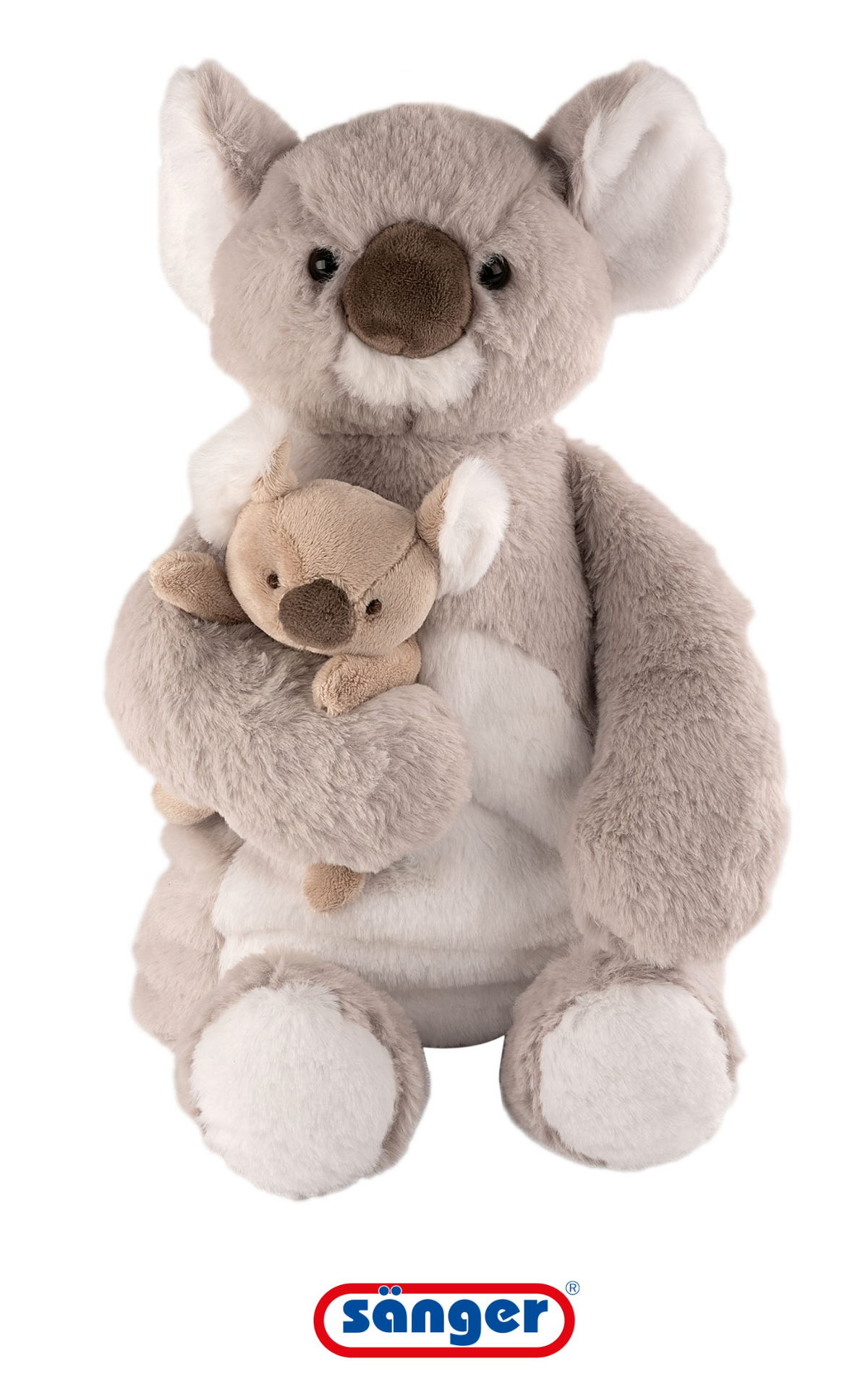 Sänger Plüsch-Koala mit kleinem Kuscheltier, hellgrau-beige