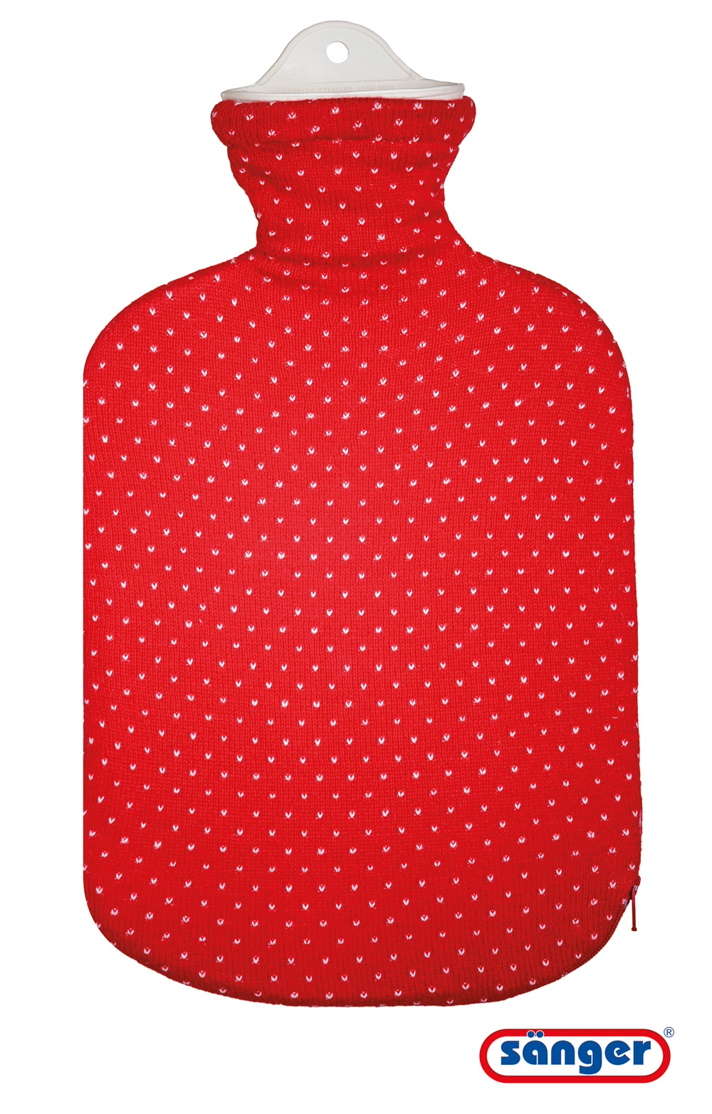 Sänger Strickbezug für 2‑L‑Wärmflasche, rot mit feinem Muster