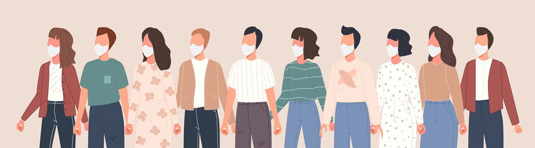 Mensenmassa - iedereen draagt een mondmasker