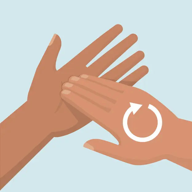 Wrijf de vingertoppen en nagels grondig over de handpalm om onder de nagels te reinigen