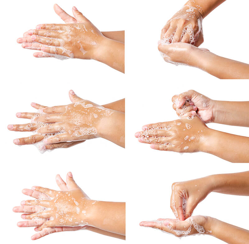 Die korrekte Anwendung der medizinischen Seife ist relevant für die Handhygiene Een schema toont het juiste gebruik van medische zeep